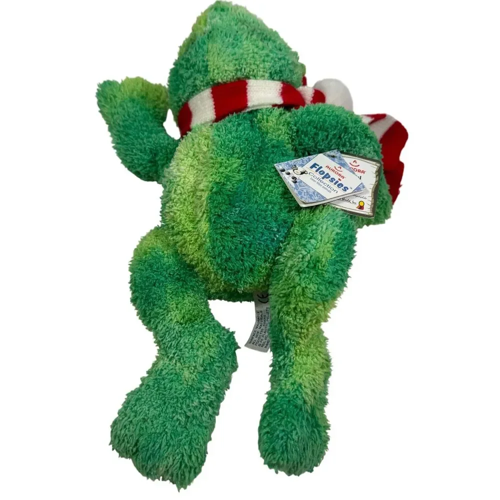 Aurora Flopsies Collection Green Frog Black Spots Bean Plush Stuffed Animal 13